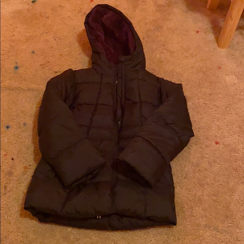 purple and black snow jacket